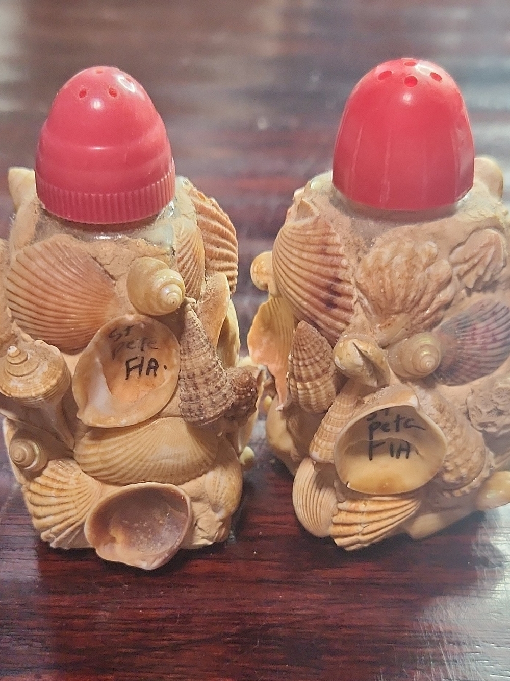 Seashell Decorative Salt and Pepper Shakers - Red Top Vinyage